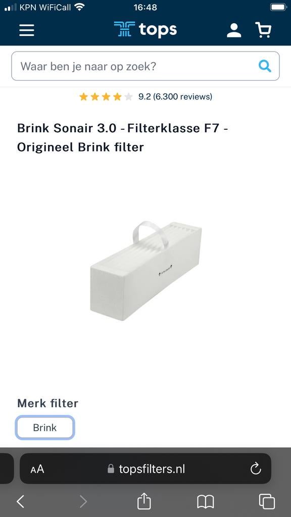 2 Brink filters voor Sonair 3.0 lucht ventilatie systeem, Ophalen of Verzenden, Nieuw, Luchtbehandeling-accessoire
