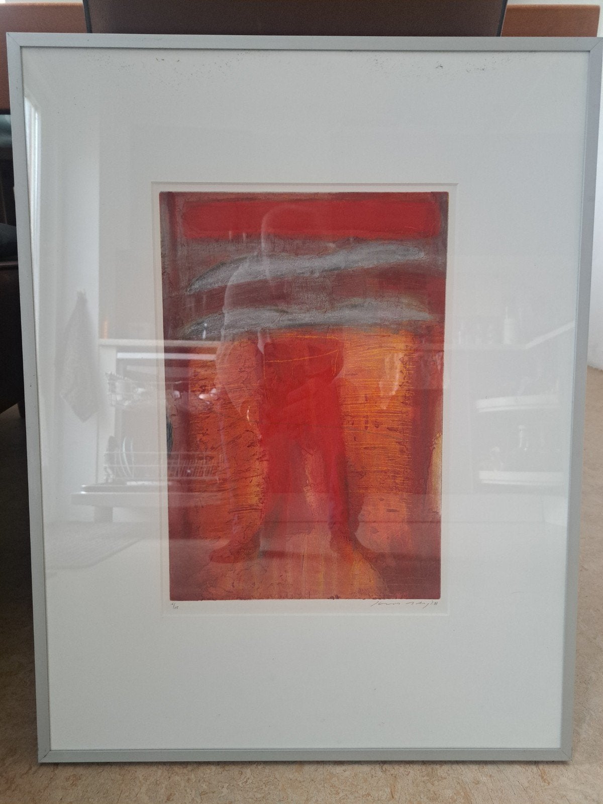 Abstracte kunstprint in lijst - Roodtinten, Antiek en Kunst, Kunst | Schilderijen | Klassiek, Ophalen of Verzenden