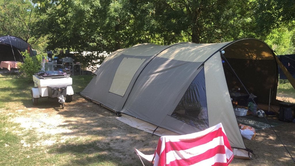 Falco Havik 4000 tunneltent met Saris Speedy bagagewagen, Ophalen, Gebruikt, Tot en met 5