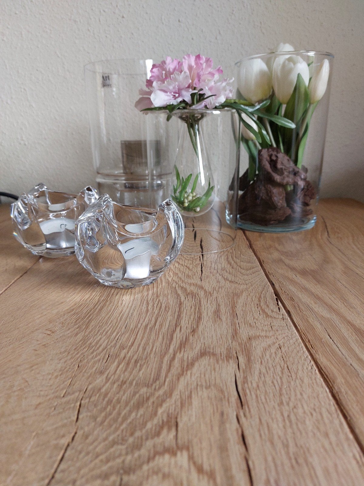 bijzonder glaswerk vaas kandelaar waxineL. + Kunstplant tulp, Ophalen, Overige kleuren, Glas, Minder dan 50 cm