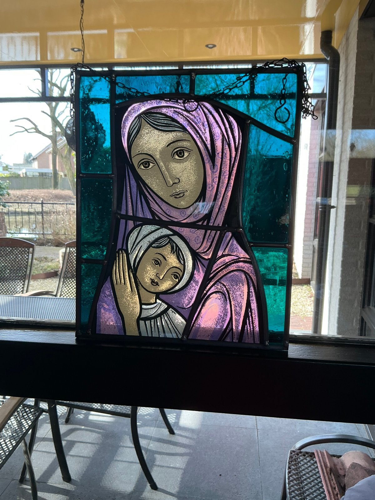 Kunstwerk glas in lood Maria ❤️ madonna met kindje, Ophalen of Verzenden