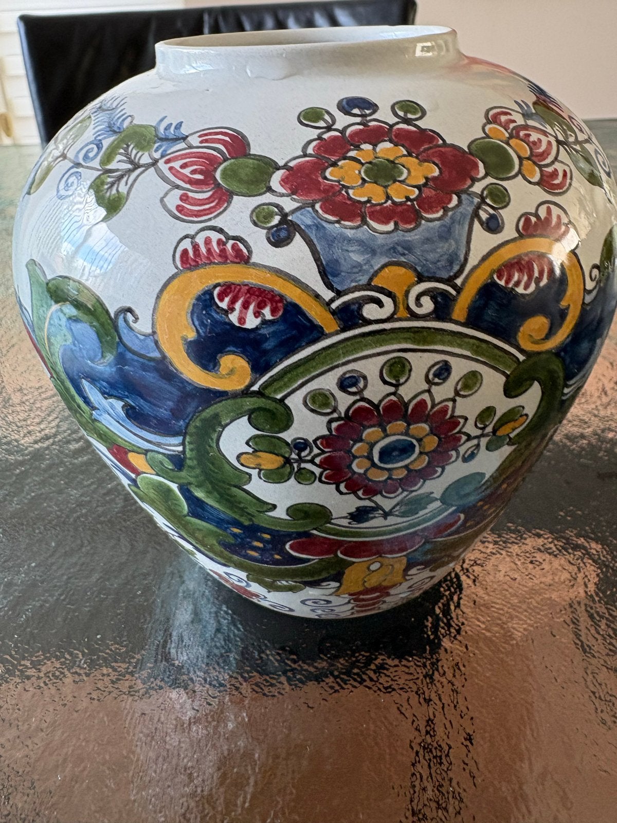 Antieke Makkum Aardewerk Vaas - Handgeschilderd Bloemenpatro, Antiek en Kunst, Ophalen of Verzenden