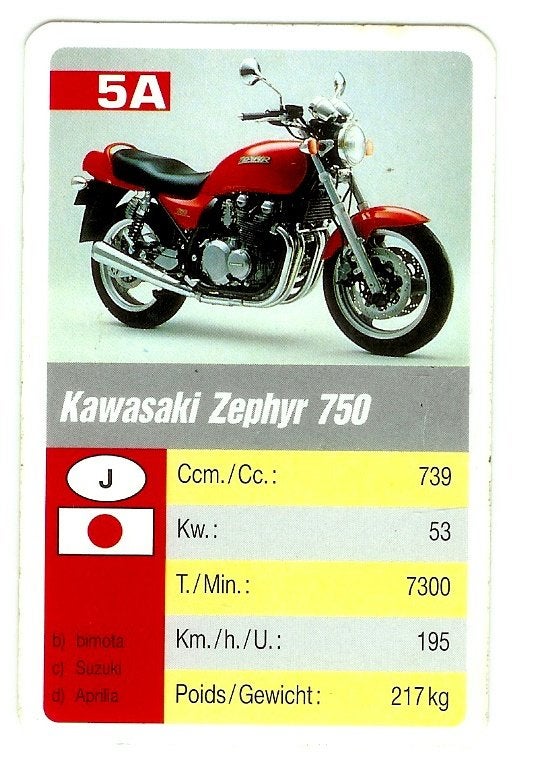 Kw1302 motorkaartje 5a kawasaki zephyr 750, Ophalen of Verzenden, Nieuw, Auto's