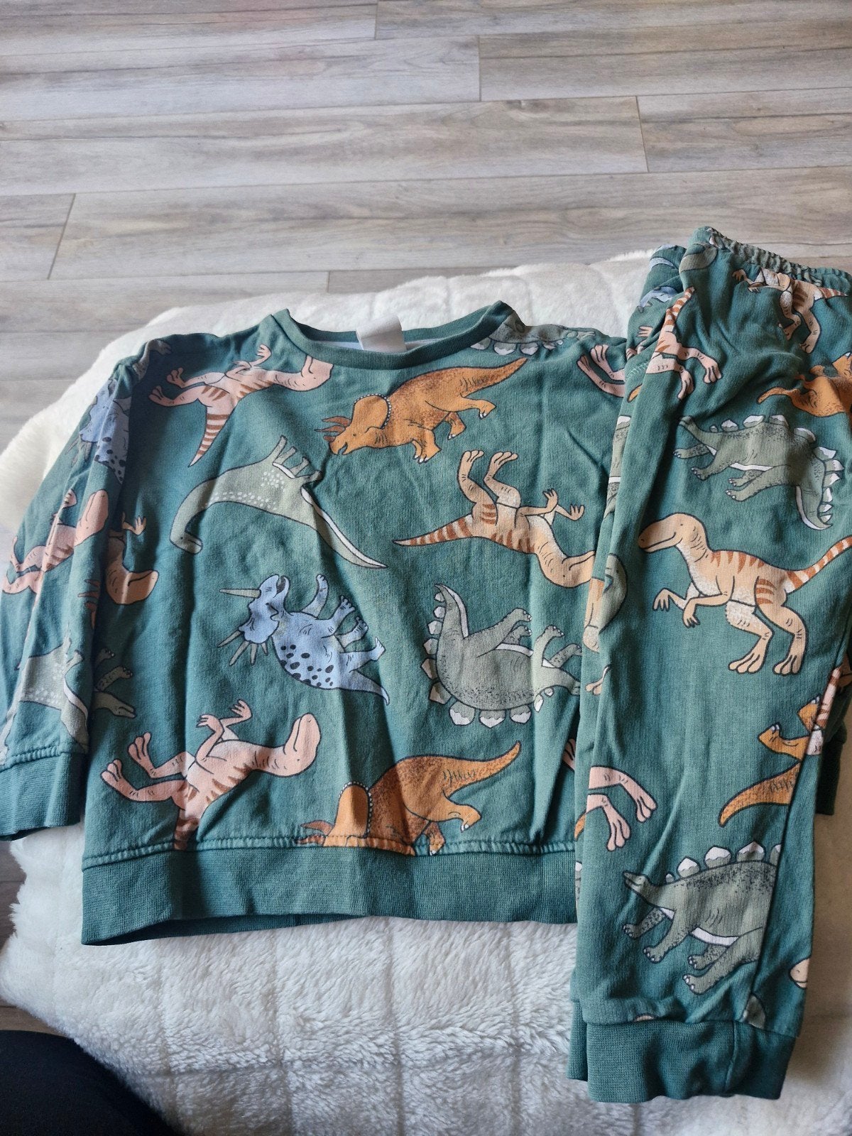 Donkergroen dino trui en broek maat 98, Onbekend, Ophalen of Verzenden, Zo goed als nieuw, Setje