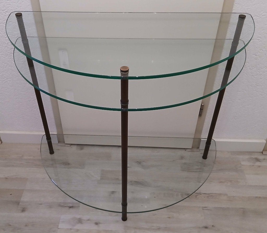 Design Sidetable ; Gehard Glas met Facetgeslepen bladen ., 100 tot 150 cm, DESIGN MEUBEL., Rond, Ophalen of Verzenden