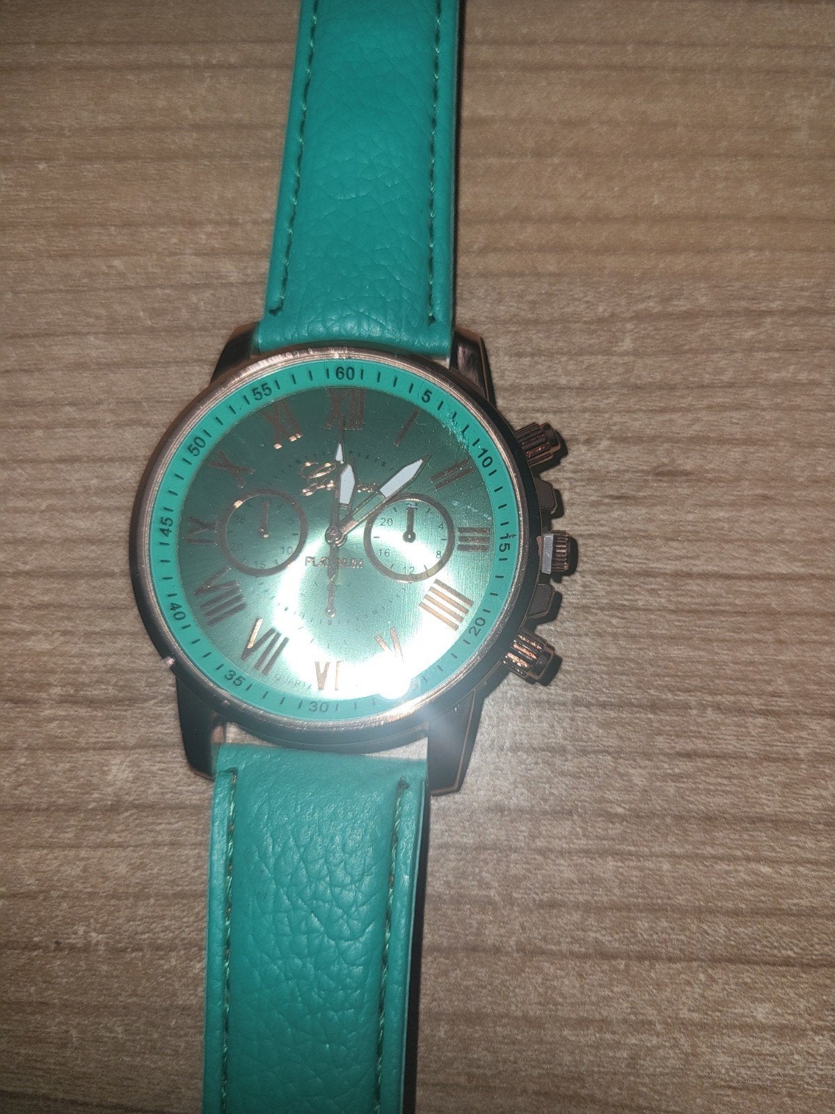 Nieuw turquoise polshorloge met rosé gouden accenten, Overige merken, Overige materialen, Leer, Polshorloge