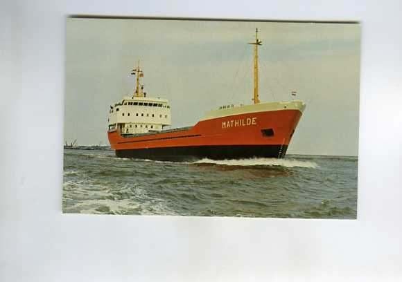 scheepvaart-foto-DELFZIJL-coaster MATHILDE-wijnne & barends, Verzamelen, Ansichtkaarten | Nederland, Ophalen of Verzenden, 1940 tot 1960