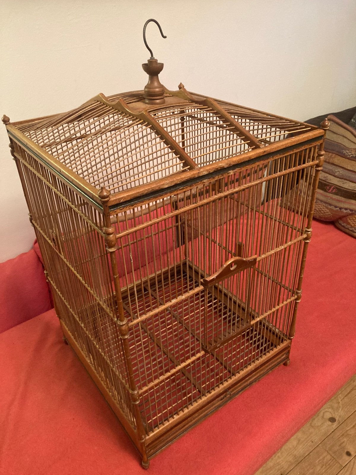 Antieke Vintage Brocante houten grote vogelkooi, Dieren en Toebehoren, Ophalen, Gebruikt, Hout, Vogelkooi