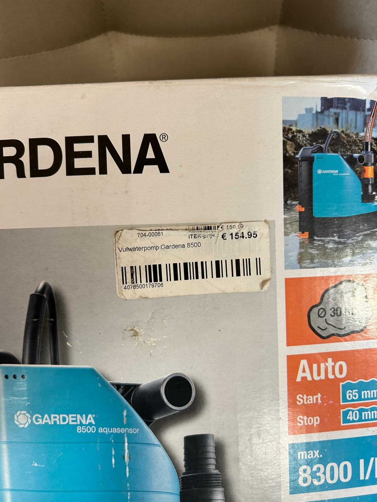 Gardena Vuilwaterpomp 8500 Aquasensor Comfort, Tuin en Terras, Ophalen of Verzenden, Zo goed als nieuw, Elektrisch, Dompelpomp