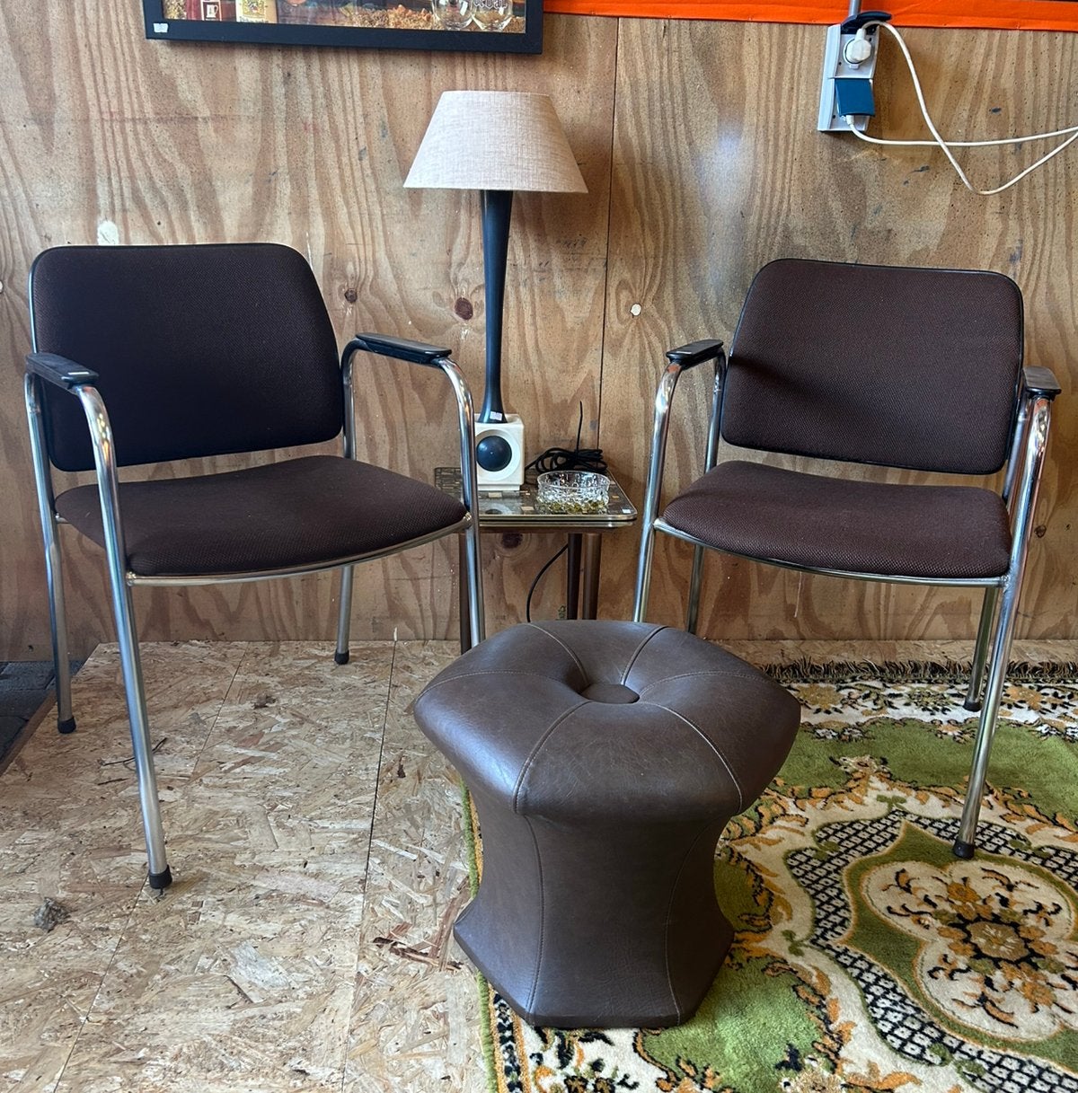 2 vintage jaren 70 beuin chrome buisframe stoelen, Ophalen, Twee, Bruin, Vintage