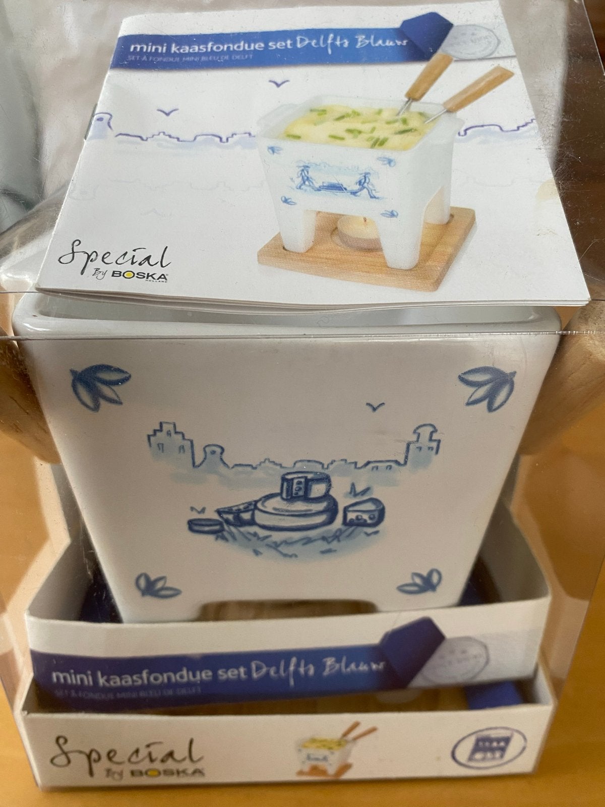 BOSKA Delfts Blauw Kaasfondue Set voor 2 Personen - Nieuw, Ophalen of Verzenden, Nieuw, Waxinelicht, Fondueset