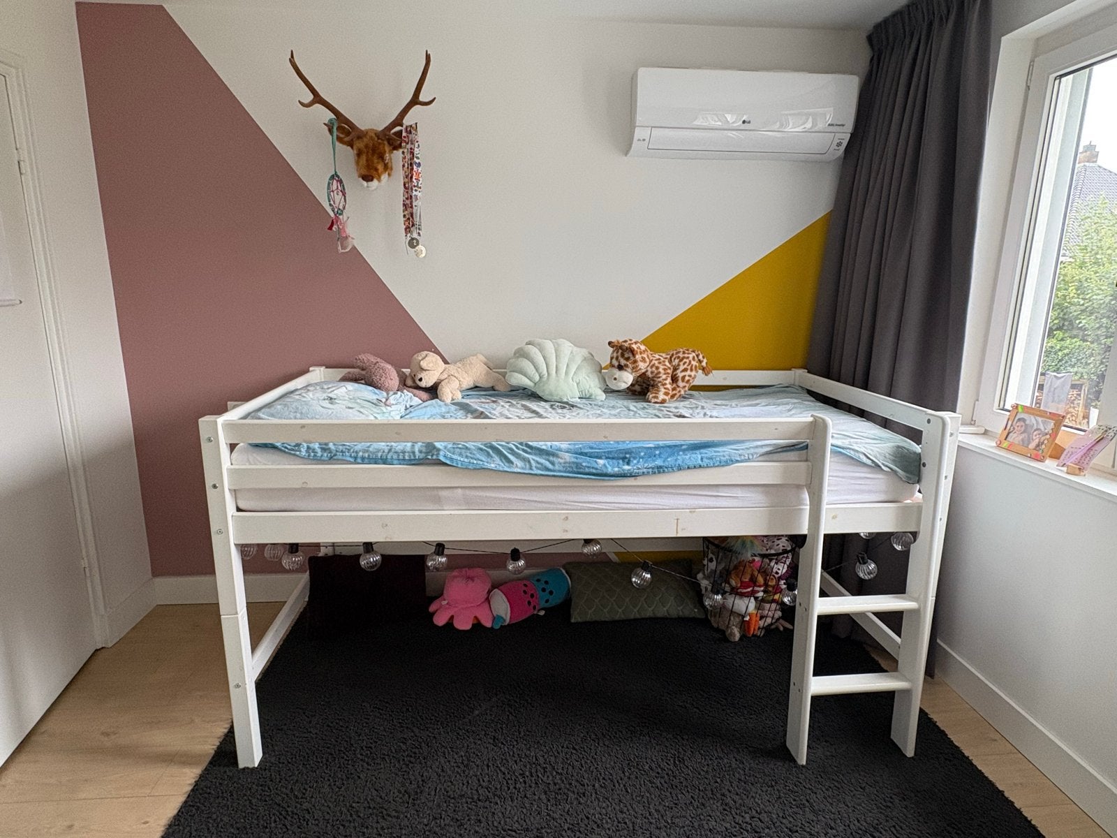 Witte halfhoogslaper, eenpersoonsbed, kinderbed, Ophalen, Gebruikt, 90 cm, Eenpersoons