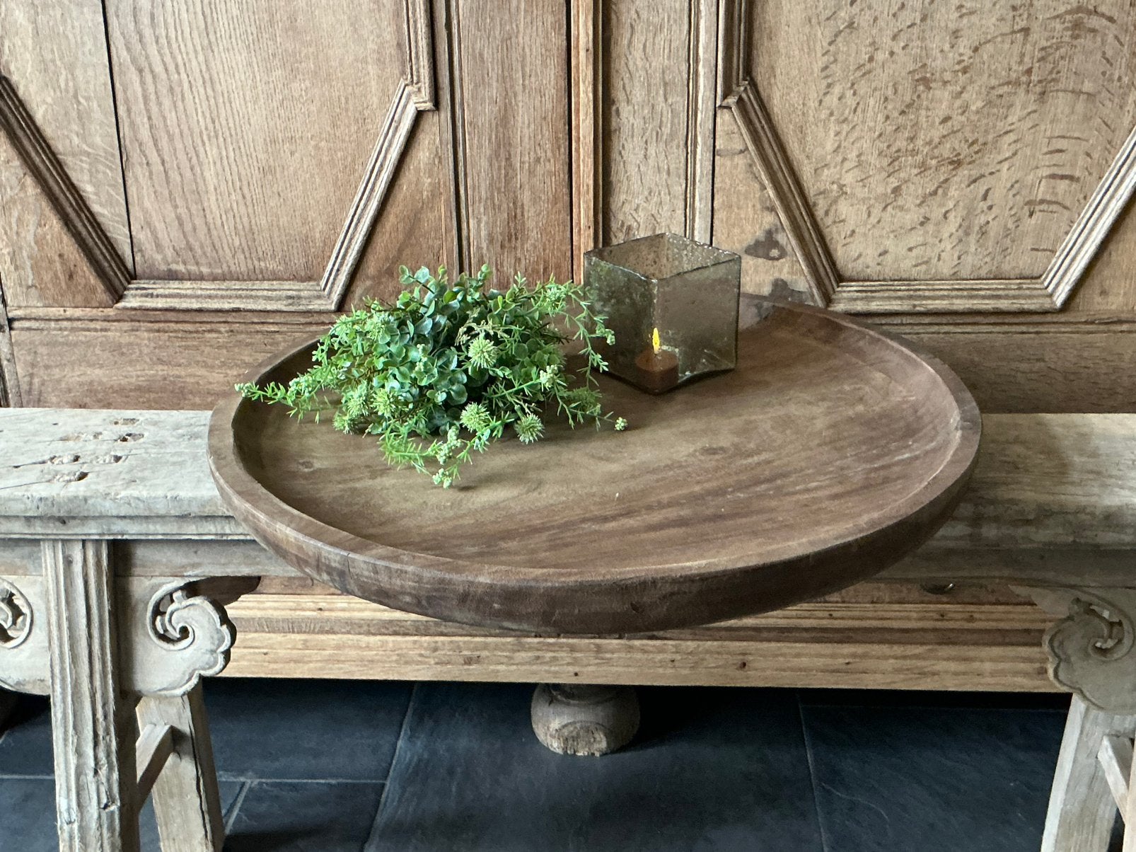 NIEUW megar grote ronde teak houten schaal 60 cm, Ophalen, Nieuw, Rond, Hout