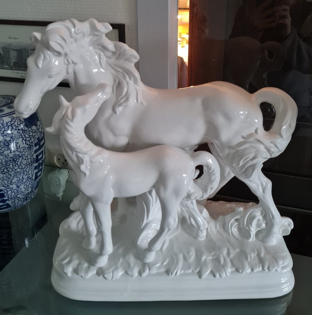 Prachtig groot beeld - paarden - 37x16 cm en 39 cm hoog, Antiek en Kunst, Ophalen of Verzenden