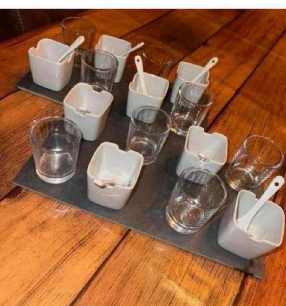 Amuse/dessert set leisteen 16-delig, Ophalen of Verzenden, Nieuw, Overige materialen, Overige typen