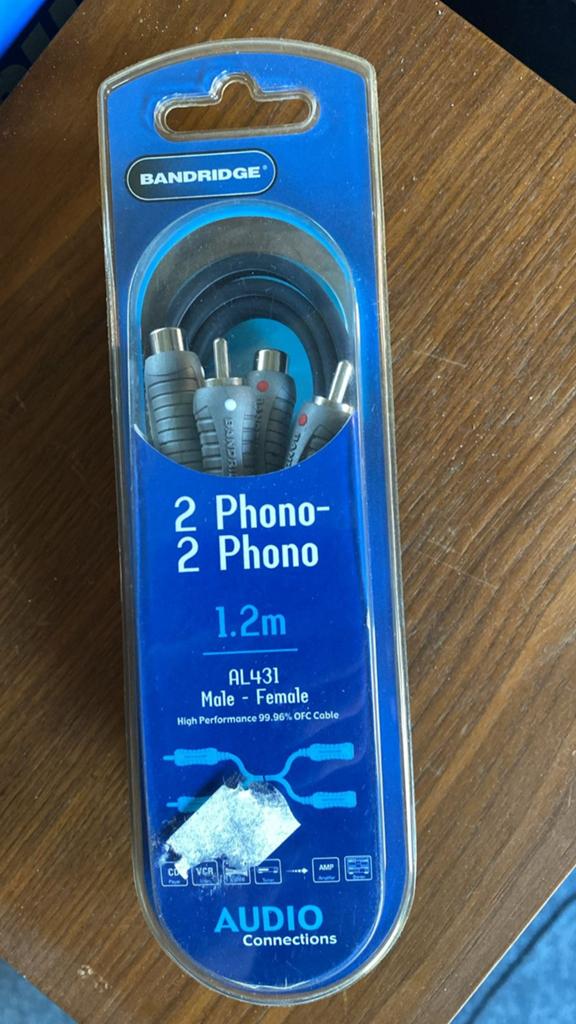 Bandridge 2 Phono naar 2 Phono verlengkabel 1.2m, Ophalen of Verzenden, Nieuw, Minder dan 2 meter, Interlink-kabel