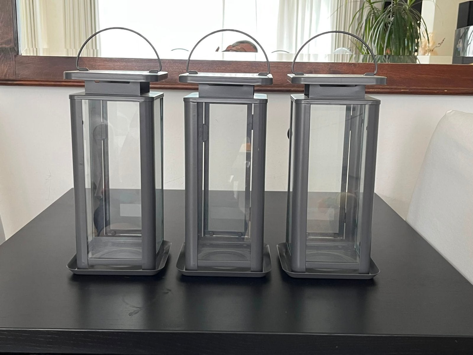 Drie IKEA Windlichten - Grijs, Ophalen, Zo goed als nieuw, Grijs, Metaal