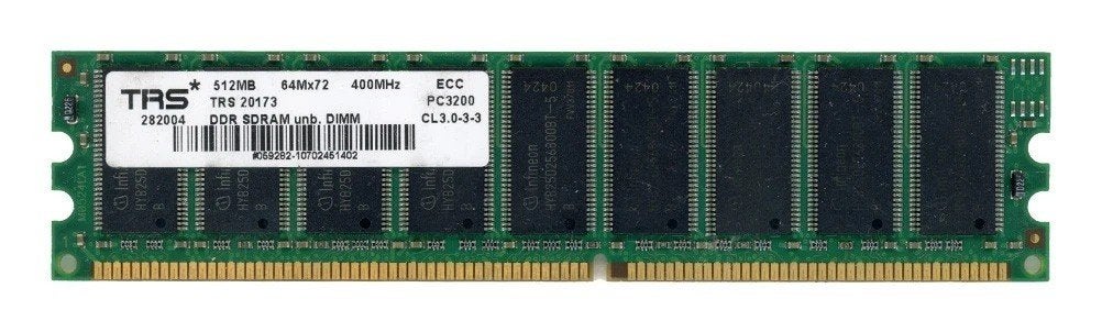 2x Servergeheugen TRS 512MB DDR PC3200 400MHz TRS 20173 ECC, 400MHz, met een maximale datadoorvoer van 3200 MB/s., 1 GB of minder