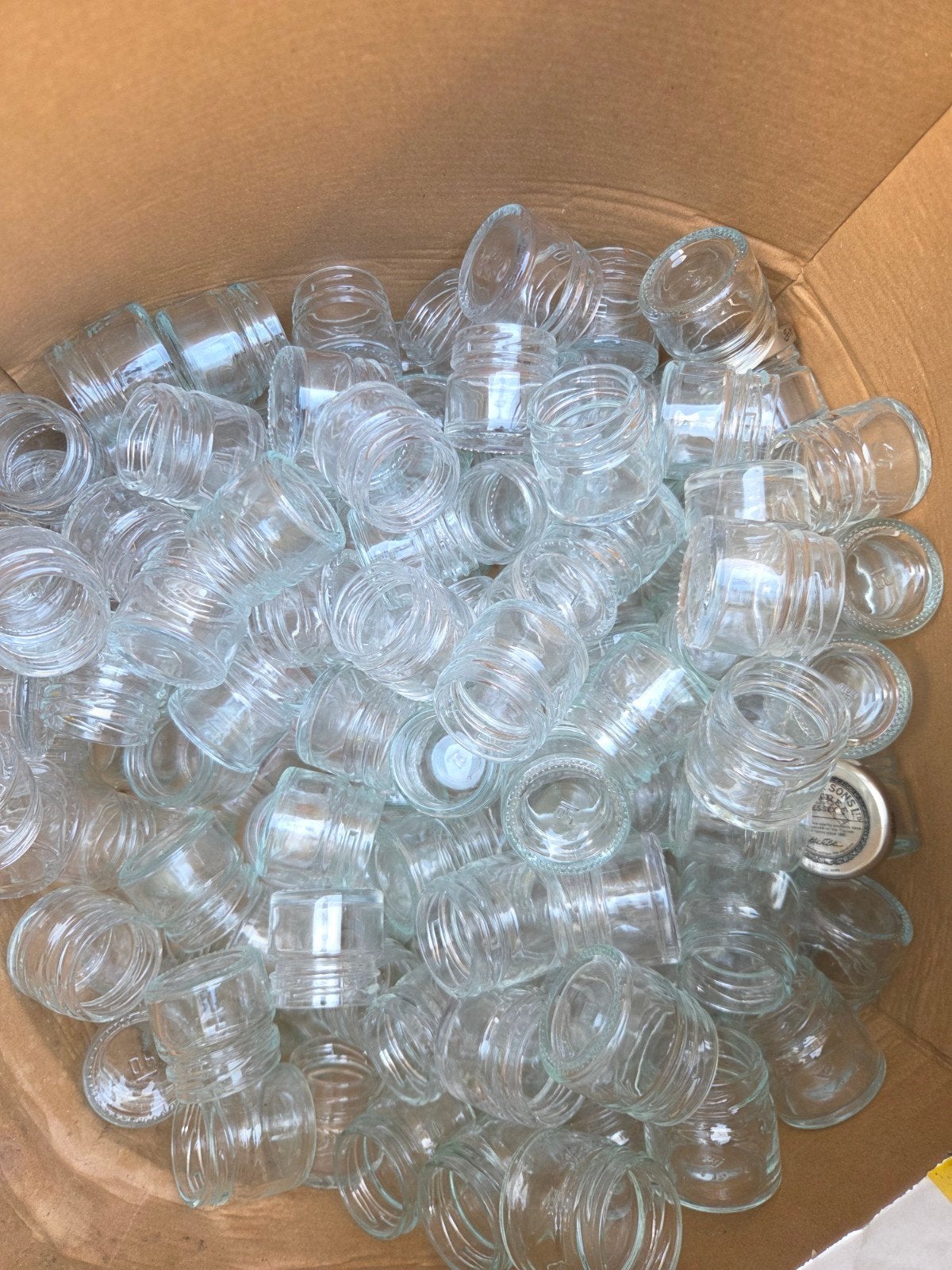 partij kleine glazen potjes met deksel, Ophalen, Glas, Overige stijlen, Glas of Glazen