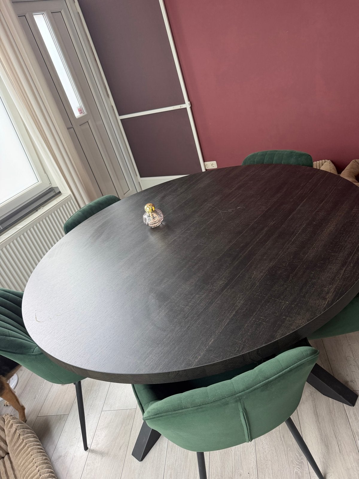 Ronde eettafel mangohout 180cm, Huis en Inrichting, Tafels | Eettafels, Ophalen, Gebruikt, 150 tot 200 cm, Rond