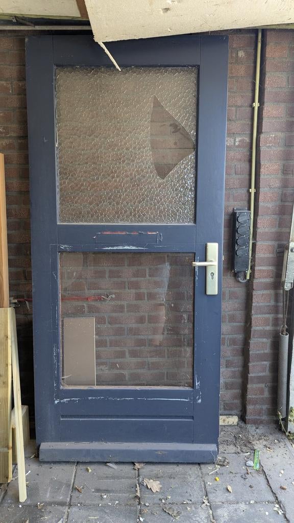 Massieve deur met kapt glas, opknapper, Ophalen, Gebruikt, Binnendeur, Glas