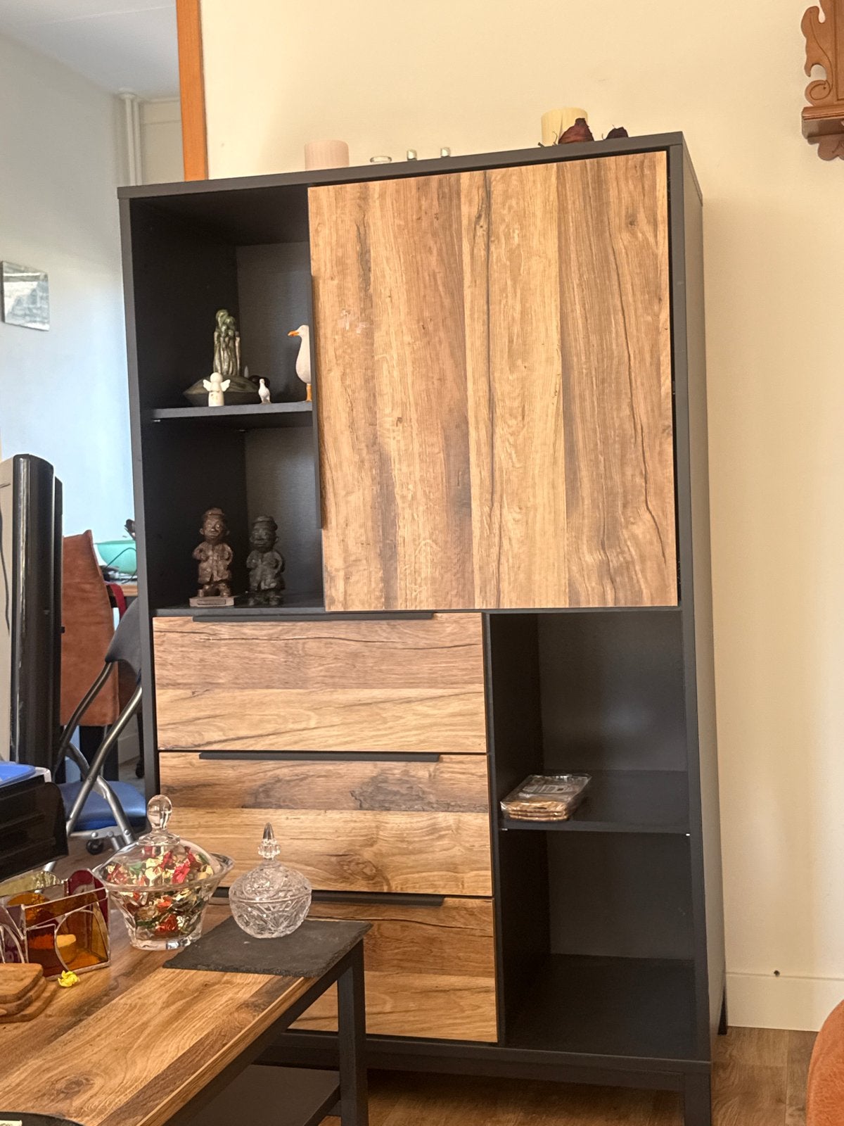 Moderne kast met schuifdeur en lades, Ophalen, Gebruikt, 50 tot 100 cm, Met lade(s)