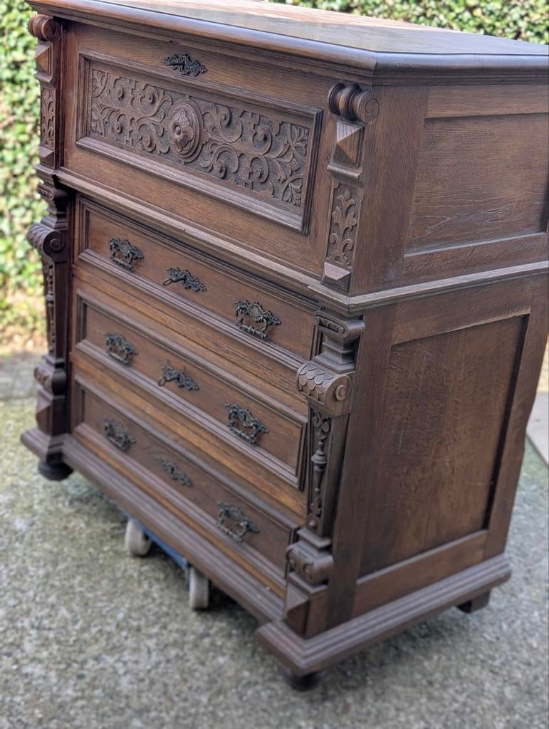 Antieke eikenhouten secretaire €200., Ophalen