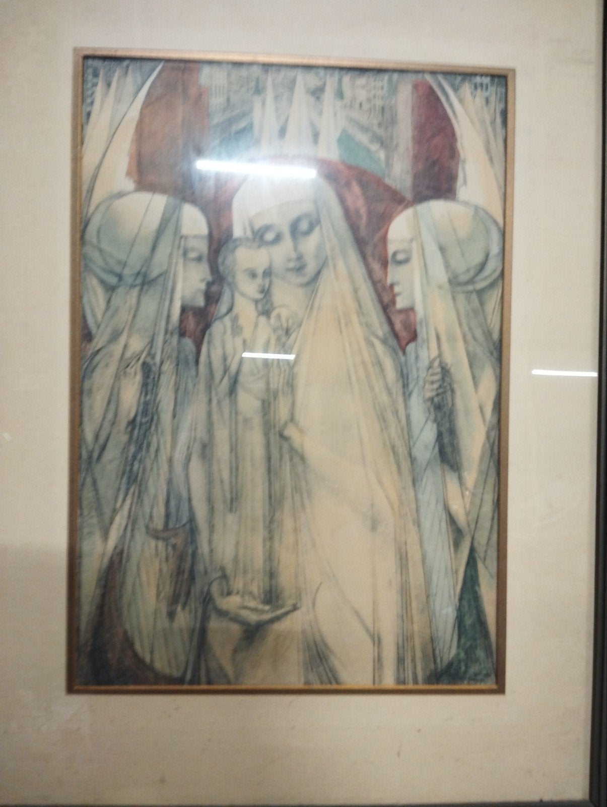 Lithografie "Madonna met Engelen" - Jan Toorop (1930-1931), Ophalen, Ingelijst, Portret en Figuren, Lithografie