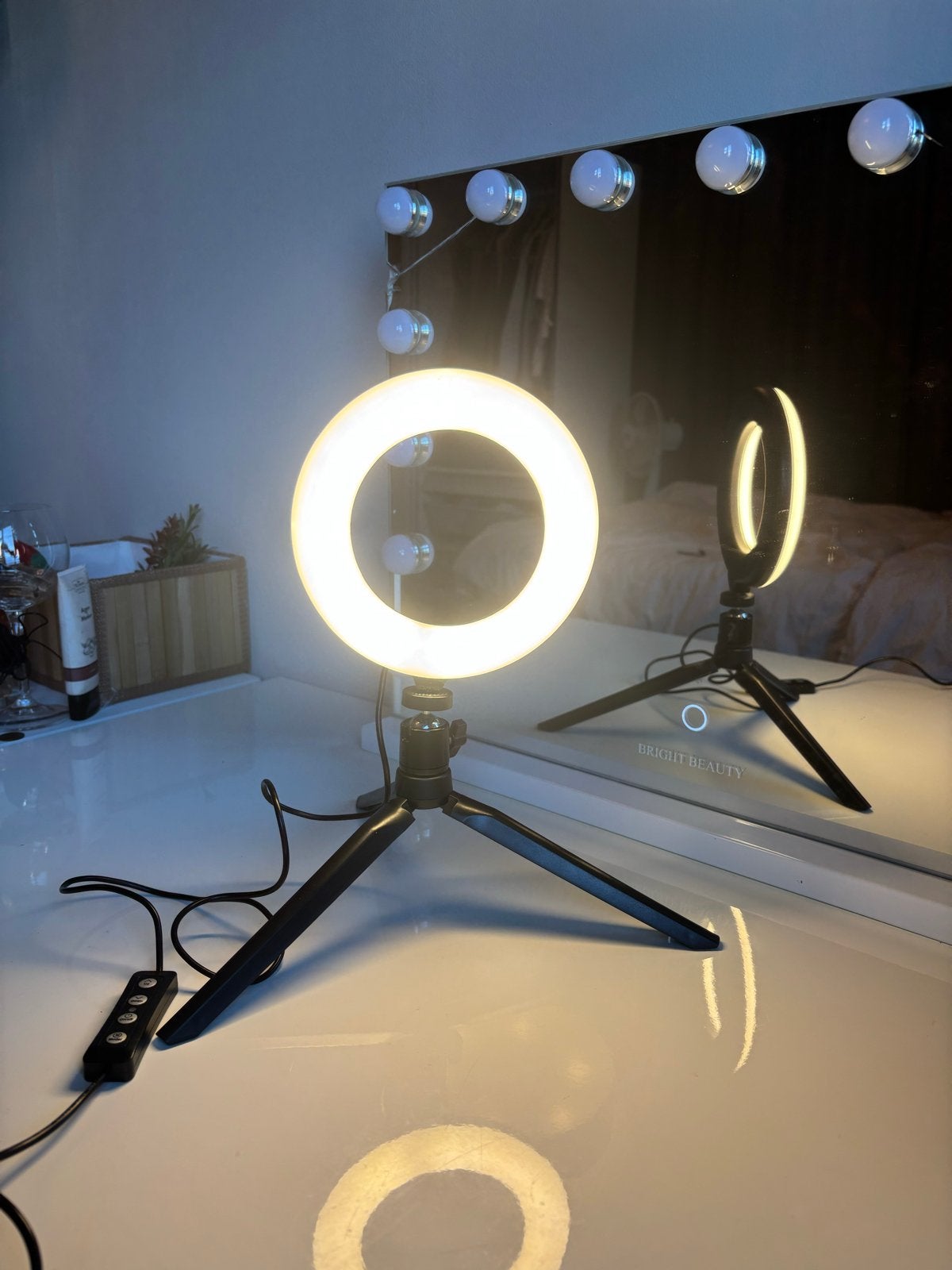 LED Ringlamp met mini Statief en Dimfunctie, Overige merken, Kunststof, Zwart, Overige fittingen