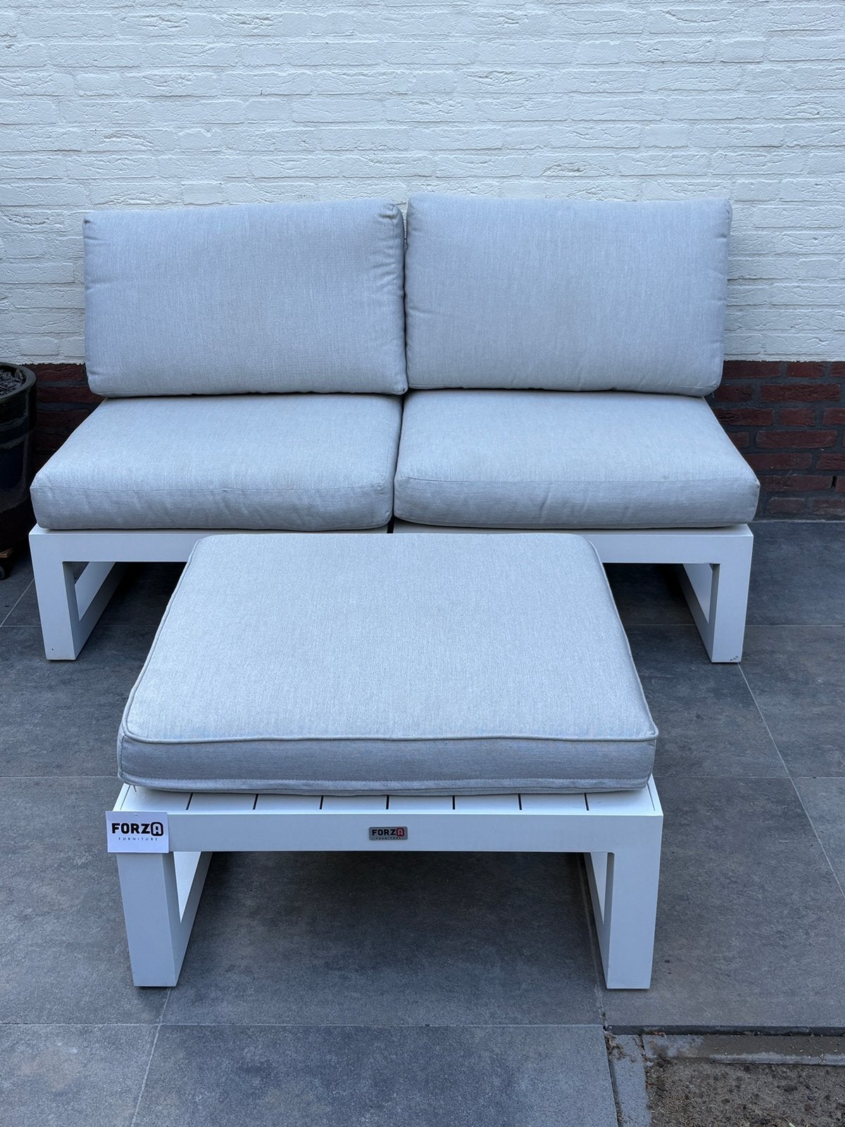 Witte aluminium loungebank / tuinbank met hocker, Ophalen, Gebruikt, Aluminium, Hocker