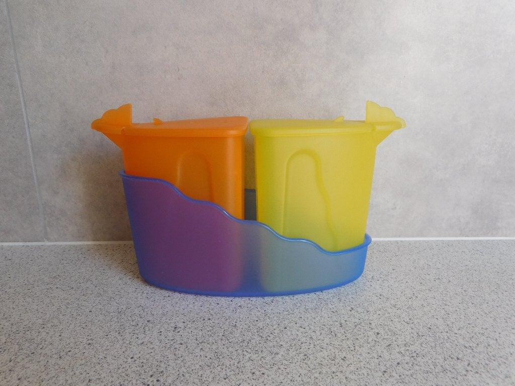 Tupperware Trendy Strooiset - Blauw Geel Oranje, Overige kleuren, Overige typen, Ophalen of Verzenden, Met deksel