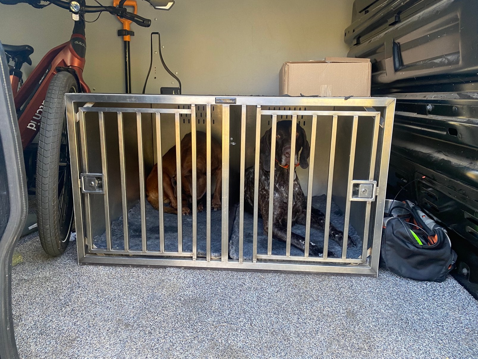 2 dubbele honden transport boxen., Ophalen, Gebruikt