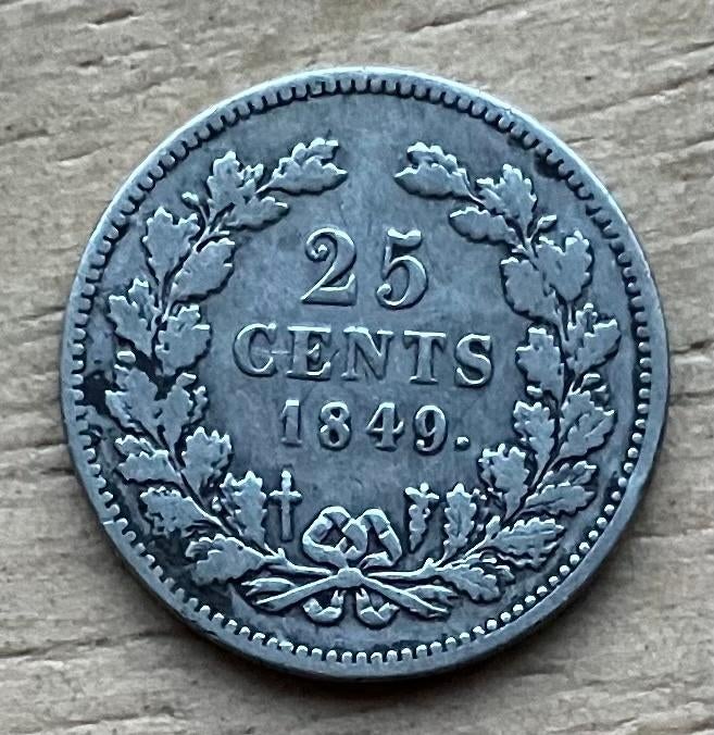 25 cent 1849 Willem II, Postzegels en Munten, Munten | Nederland, Ophalen, Zilver, 25 cent, Losse munt