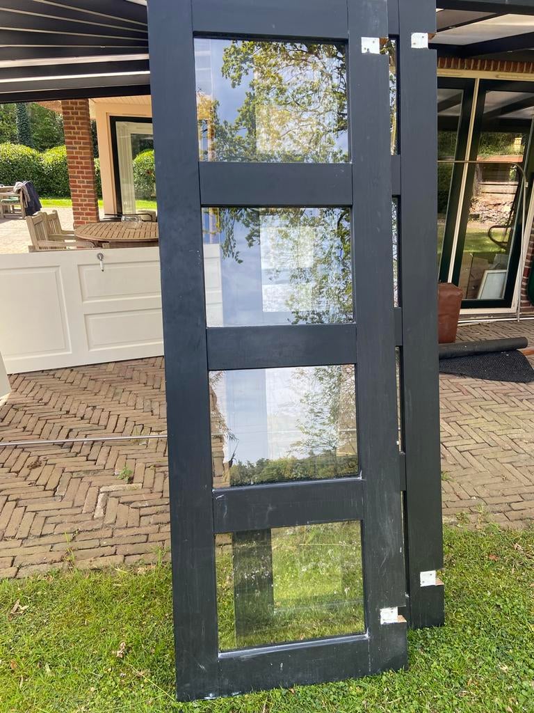 2 grijs antraciet  binnendeuren met glaspanelen, Gebruikt, Minder dan 80 cm, Binnendeur, Ophalen of Verzenden