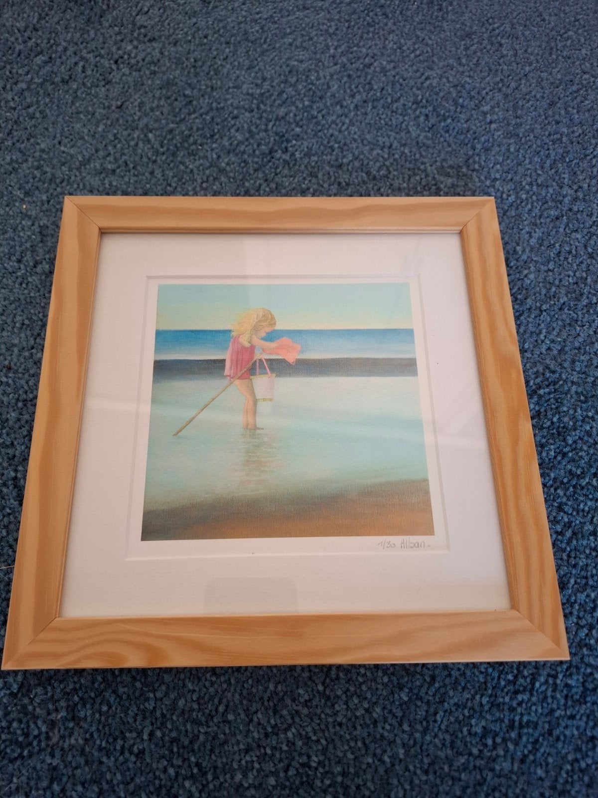 Ingelijste Giclée 'Meisje aan Zee' - Gesigneerd, 1/30, Gesigneerd, Figuren, Giclée, Papier/karton