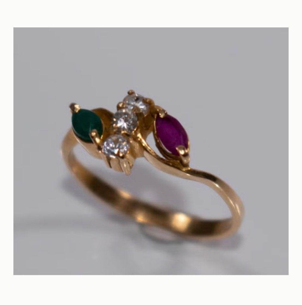 Antieke 18 Karaat Geel gouden Ring met robijn, saffier..., Ophalen of Verzenden, Goud, Ring, Met edelsteen