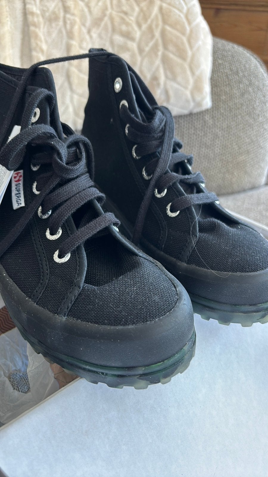 Zwarte Superga veterboot enkelhoog nieuw 38, Ophalen of Verzenden, Zo goed als nieuw, Zwart, Sneakers of Gympen