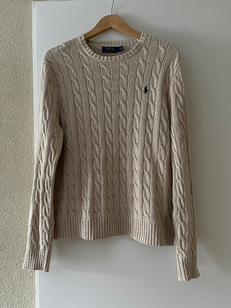 Beige kabeltrui, Polo Ralph Lauren, maat M, Maat 48/50 (M), Beige, Ophalen of Verzenden, Polo Ralph Lauren