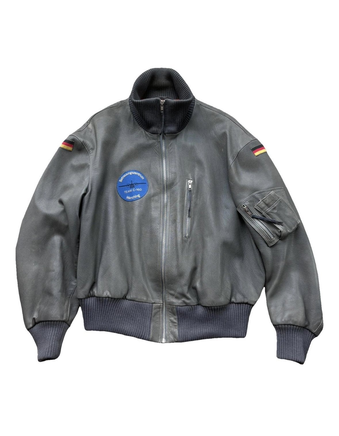 Vintage Duits Luchtmacht Leren Bomberjack - Maat M/L, Ophalen of Verzenden, Gedragen, Maat 52/54 (L), Grijs