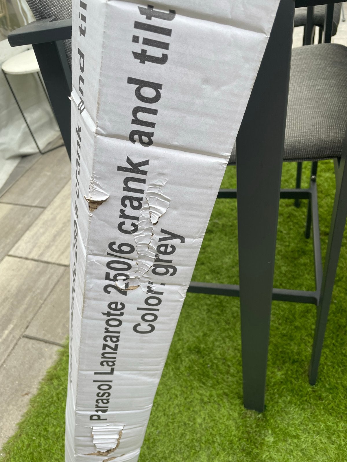 Parasol Lanzarote 250/6 crank en kantelbaar grijs, Ophalen, Kantelbaar, 2 tot 3 meter, Zo goed als nieuw