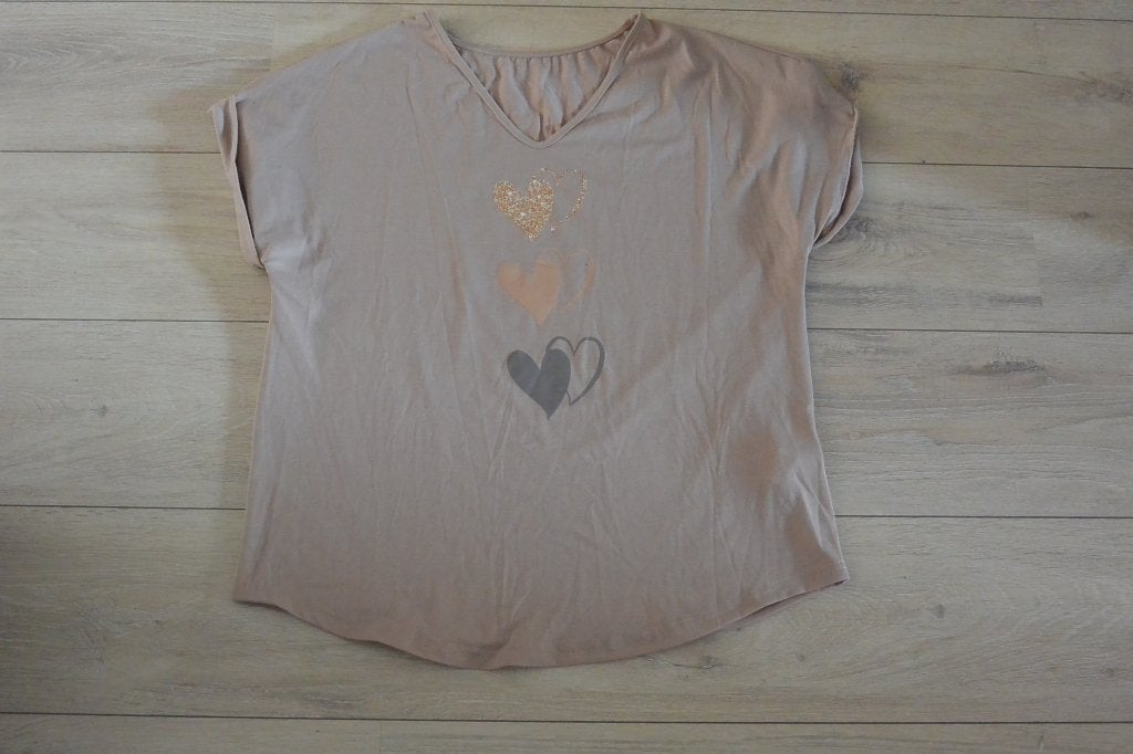 Shein shirt met hartjesprint - Maat L, Kleding | Dames, Beige, Maat 42/44 (L), Ophalen of Verzenden, Zo goed als nieuw
