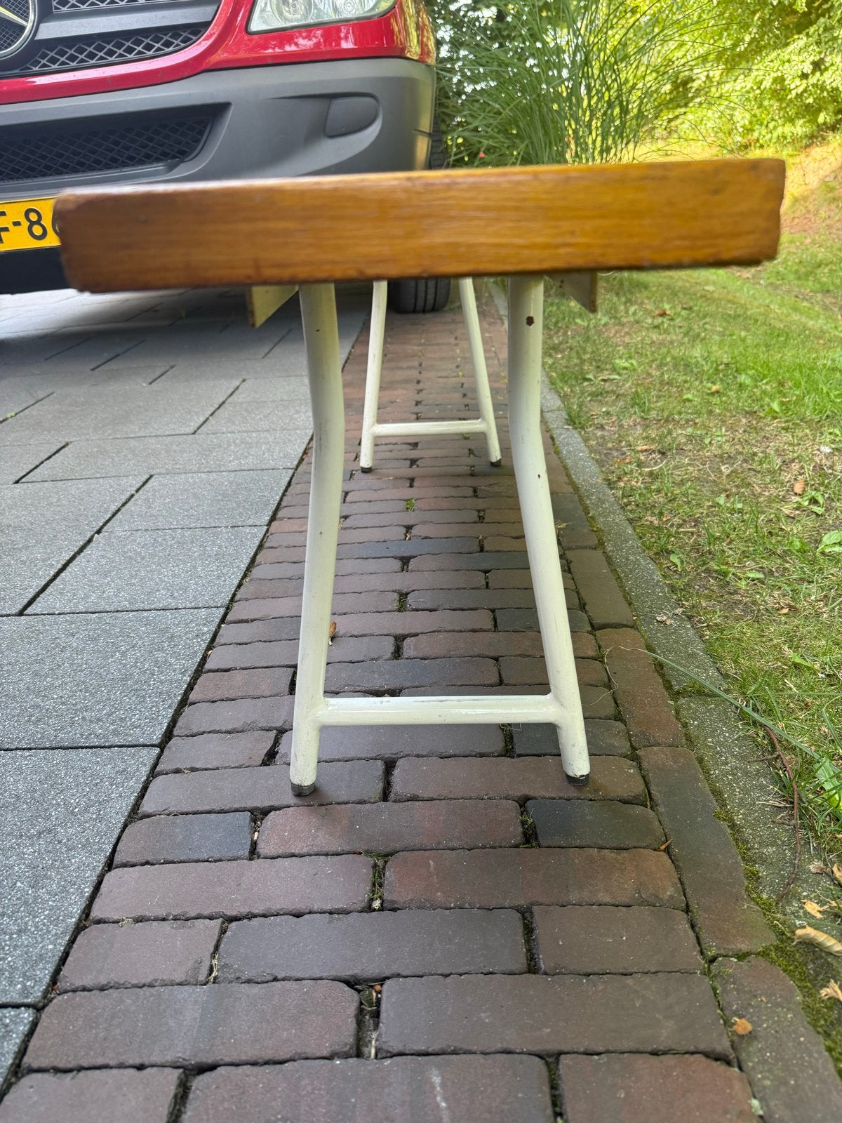 Vintage bankje met stalen frame, Ophalen of Verzenden
