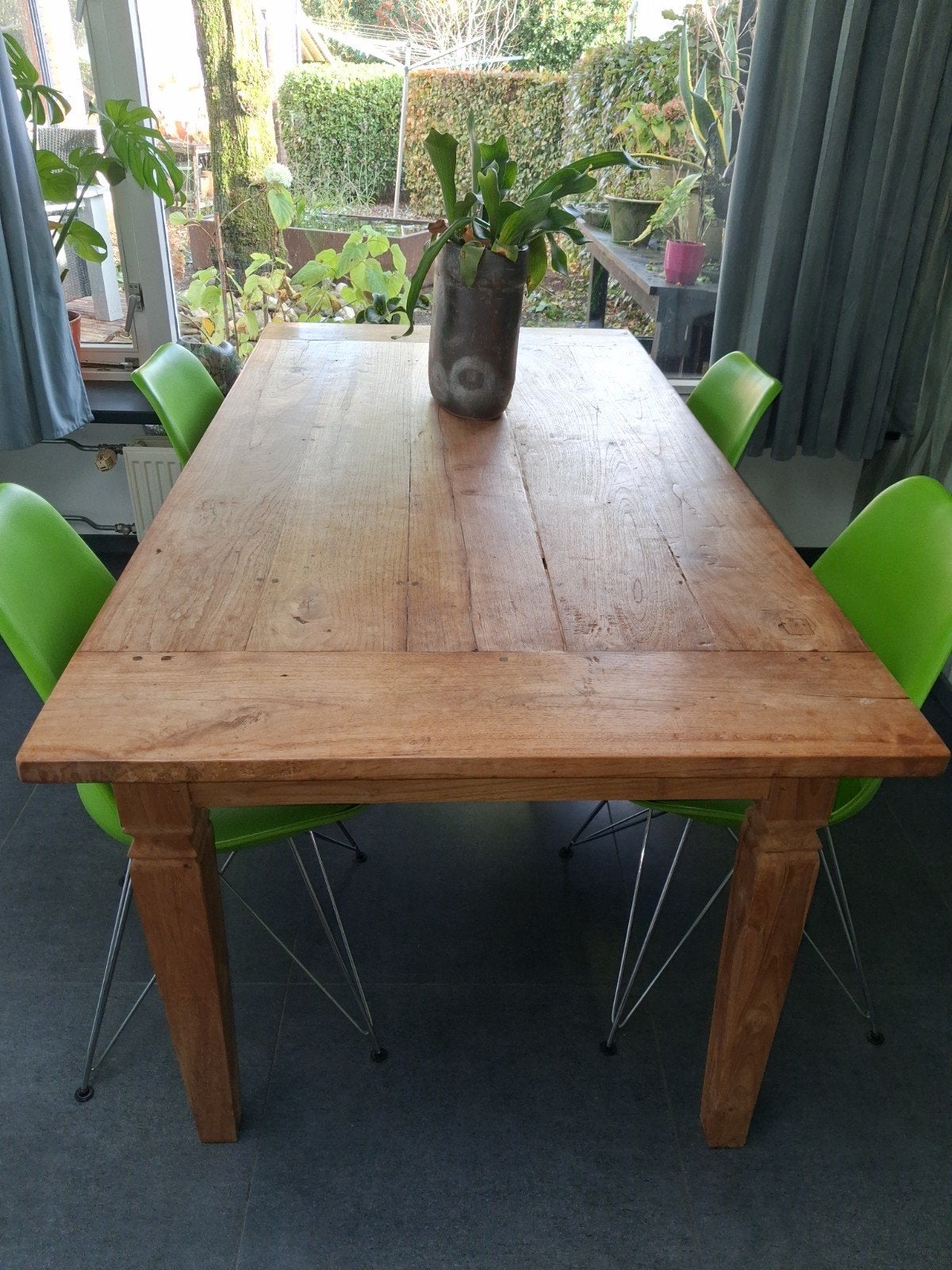 Tafel , oud teak met lade, Huis en Inrichting, Ophalen, Gebruikt, 200 cm of meer, 50 tot 100 cm