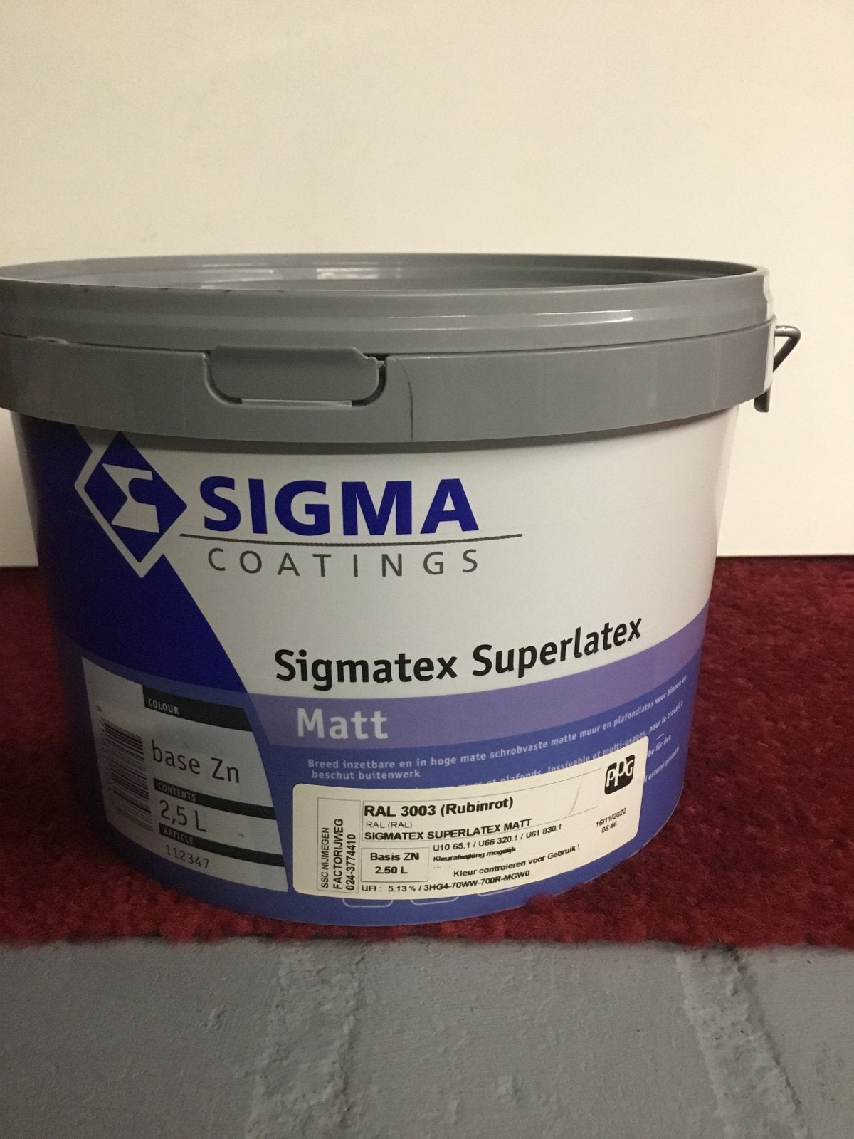 Sigmatex Superlatex Matt RAL 3003 (Rubinrot) 2.5L, Ophalen of Verzenden, Nieuw, Overige typen