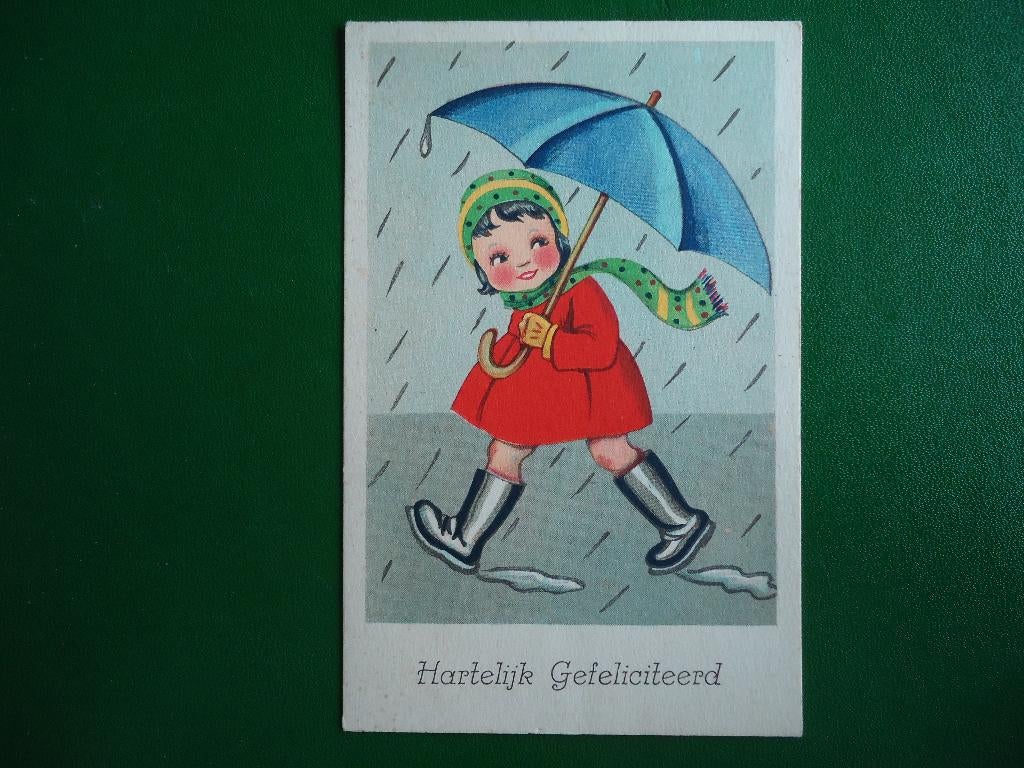 (1290) Kinderkaart: Meisje met paraplu / Klein formaat, Verzamelen, Ansichtkaarten | Themakaarten, Verzenden, 1960 tot 1980, Ongelopen