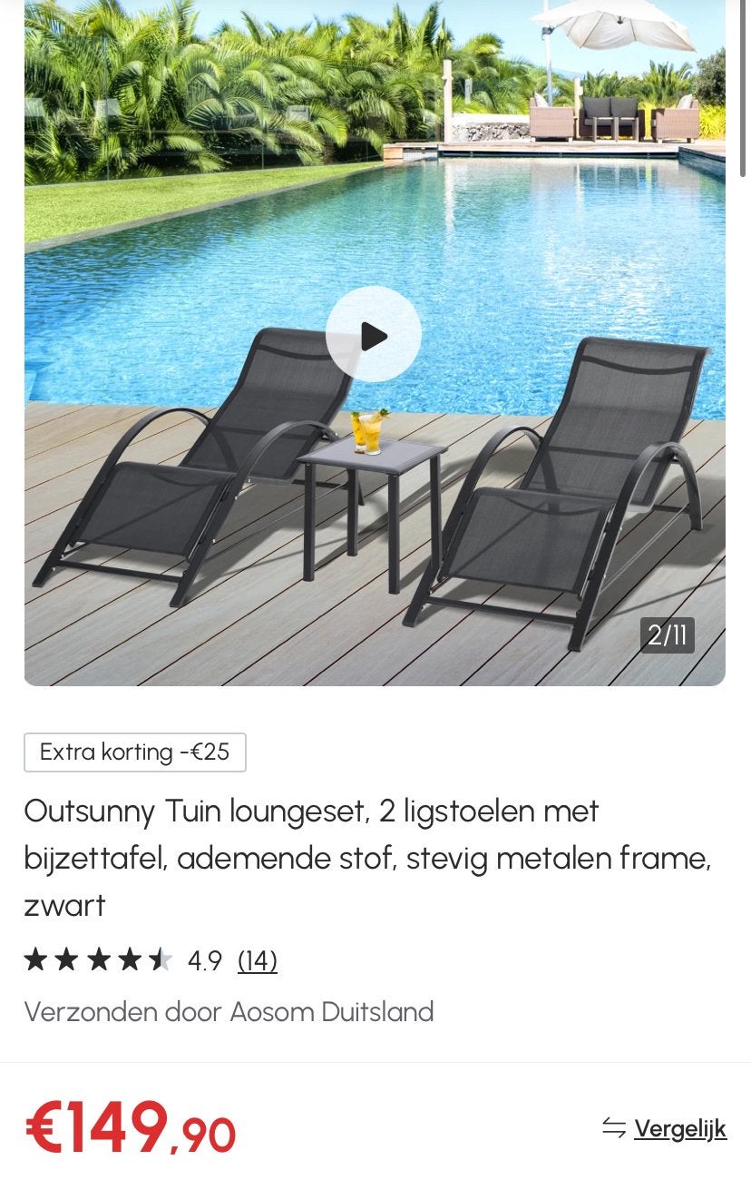 Ligstoelen 2x en tafeltje, Ophalen, Nieuw, Nb, Nb