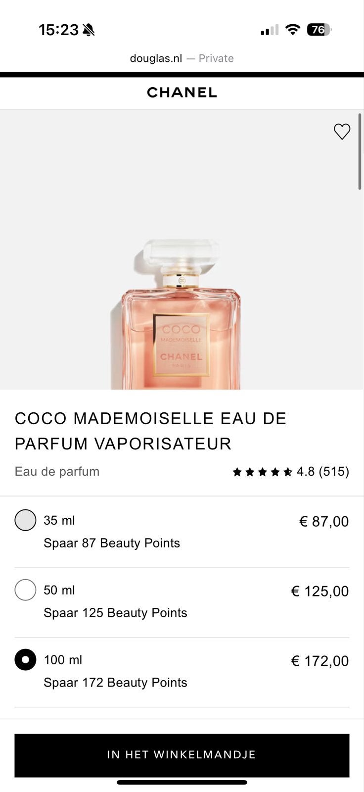 Chanel Coco Mademoiselle Eau de Parfum 100 ml, Ophalen of Verzenden, Zo goed als nieuw