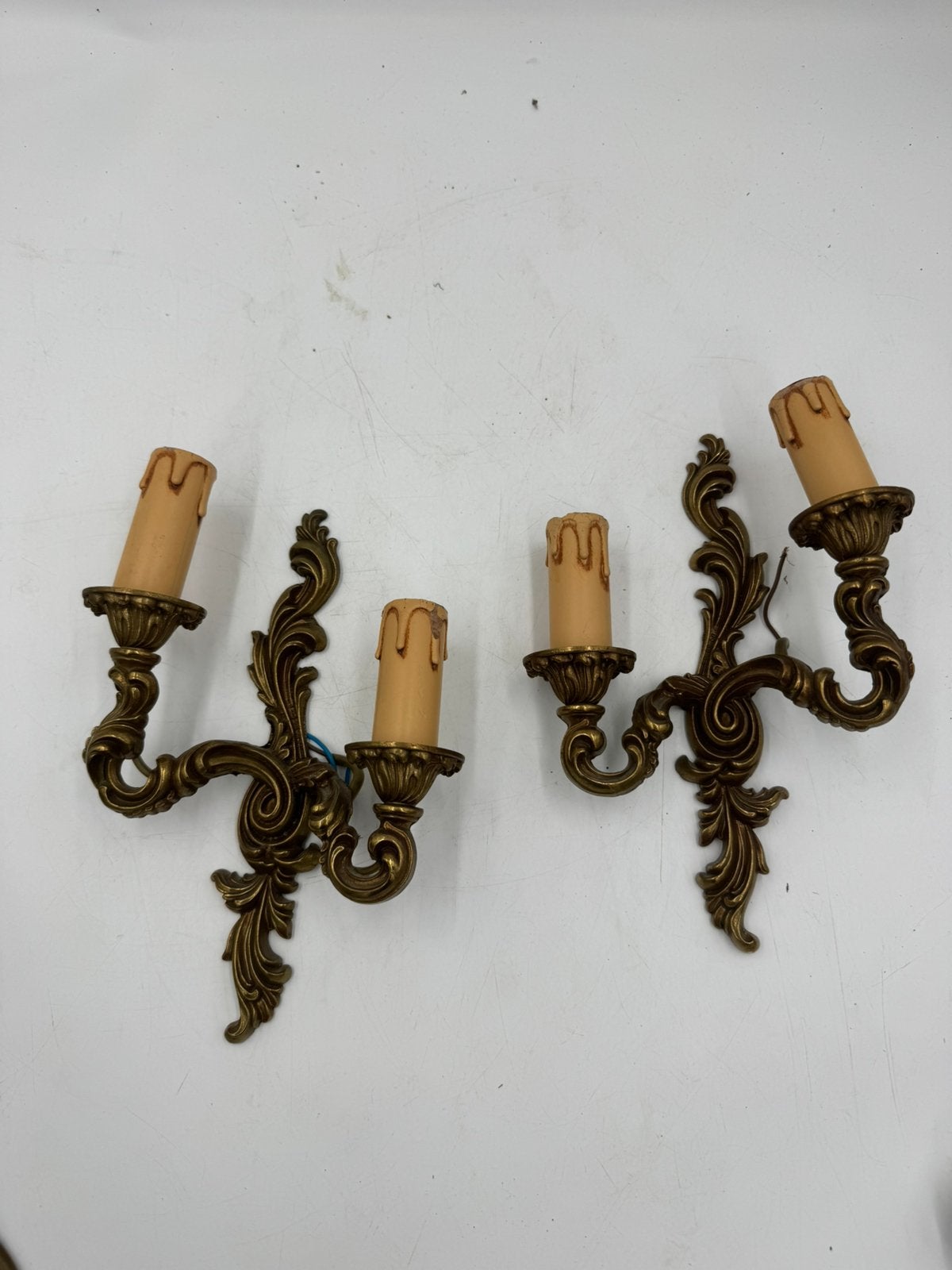Antieke Messing Wandlampen Set van 2 | 2-Lichts Applique's, Ophalen of Verzenden