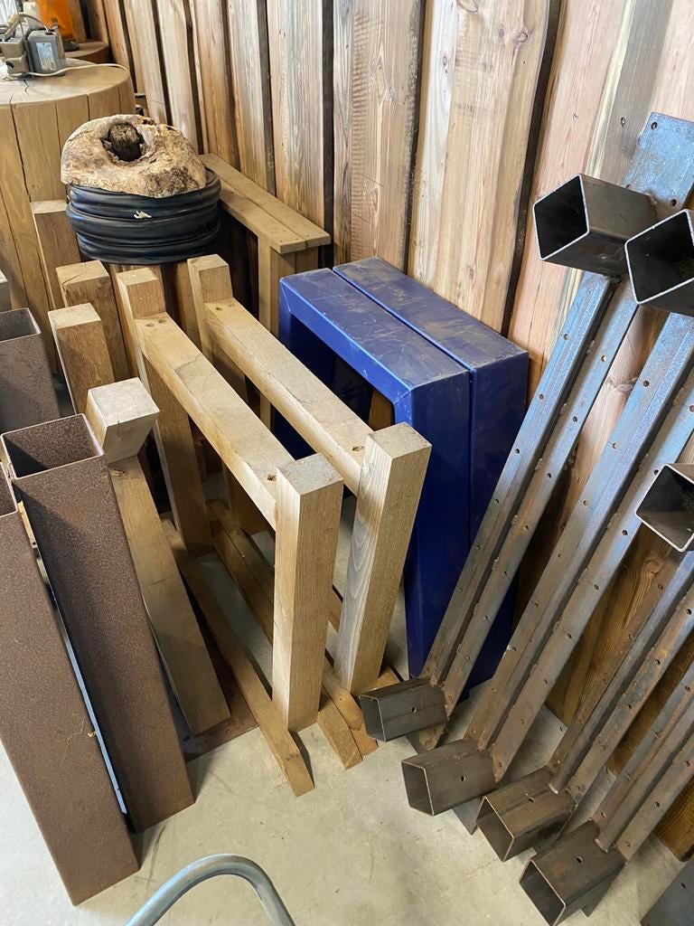 Tafel onderstel metaal hout, Huis en Inrichting, Tafelonderdelen, Ophalen, 200 cm of meer, 50 tot 100 cm, Zo goed als nieuw