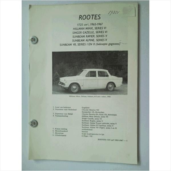 Rootes Hillman Minx Sunbeam Vraagbaak losbladig 1965-1967 #1, Ophalen of Verzenden, Gelezen, Overige merken